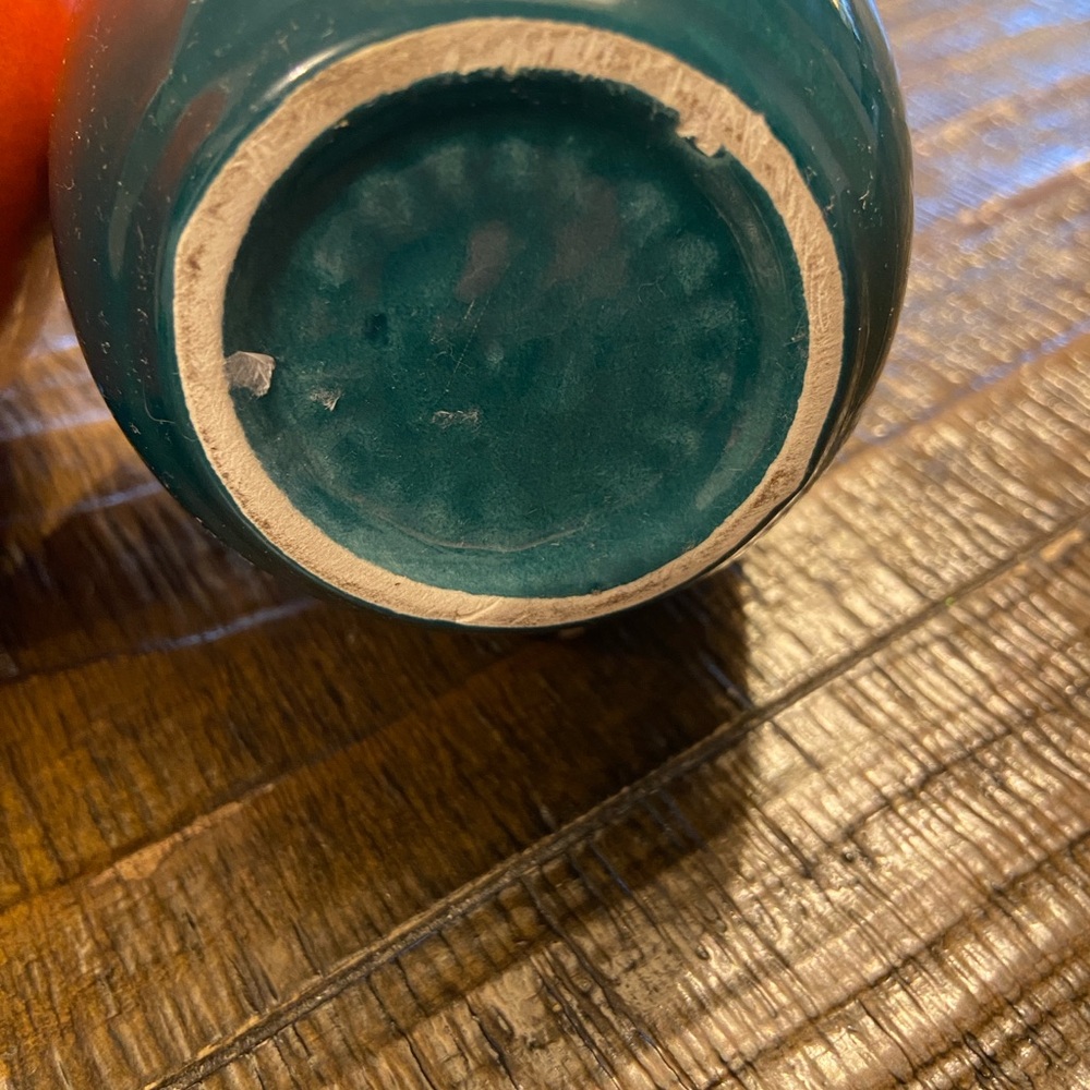 Vintage Haeger Mid Century Modern vases. Pair Atomic Orange and Blue - Picture 5 of 5